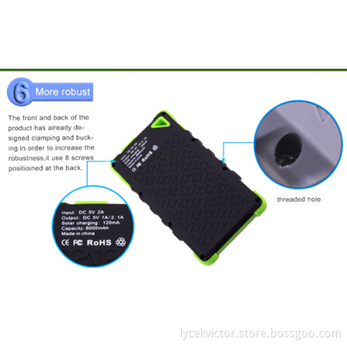 8000mAh outdoor waterproof solar charger